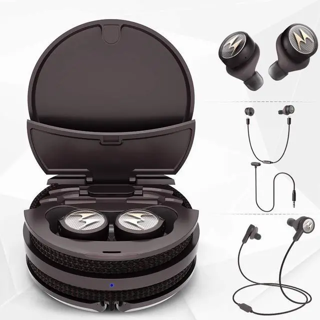 Main image of Tech3 3-in-1 Smart True Wireless Headphones - Cordless Earbuds, Sport Wire, Audio Plug-in - Sweatproof, Built-in Microphone, Charging Case with Cable Storage System - Mocha-Bronze