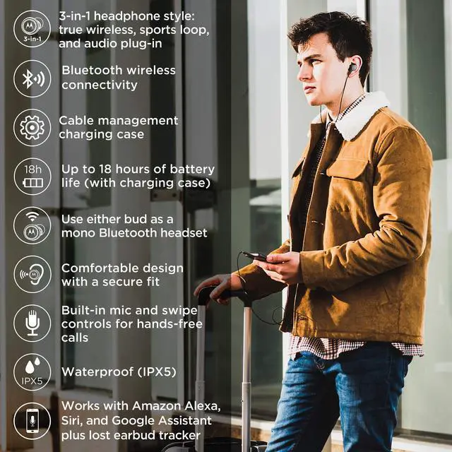 Alt view image 2 of 7 - Tech3 3-in-1 Smart True Wireless Headphones - Cordless Earbuds, Sport Wire, Audio Plug-in - Sweatproof, Built-in Microphone, Charging Case with Cable Storage System - Mocha-Bronze