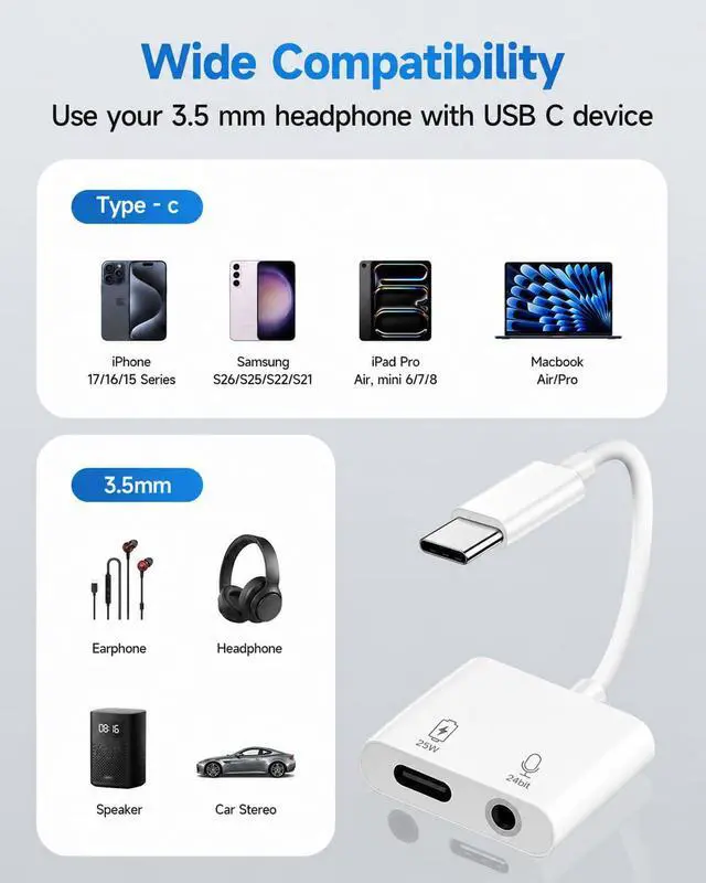 Alt view image 5 of 7 - Pro Headphone 3Amp Aux Adapter Compatible with T-Mobile Revvl 5G Plus USB-C 3.5mm Audio & Hi-Power Charging Port (Charge While You Listen)