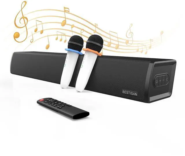 Main image of Soundbar for TV, Bluetooth 5.0 Sound Bar with 2 Wireless Microphone, Handheld Wireless Karaoke Microphone for Kids, Sound Bar for Adults/Kids Singing, Optical/AUX/Coax