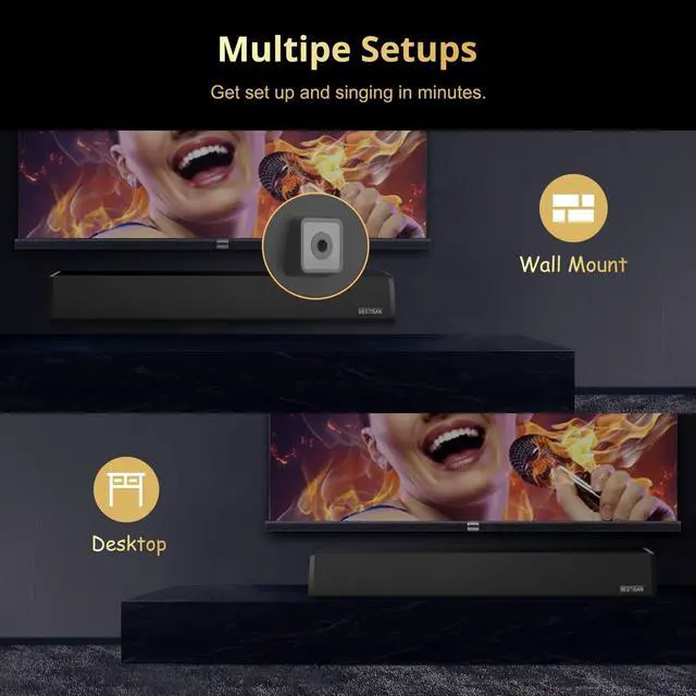 Alt view image 6 of 7 - Soundbar for TV, Bluetooth 5.0 Sound Bar with 2 Wireless Microphone, Handheld Wireless Karaoke Microphone for Kids, Sound Bar for Adults/Kids Singing, Optical/AUX/Coax