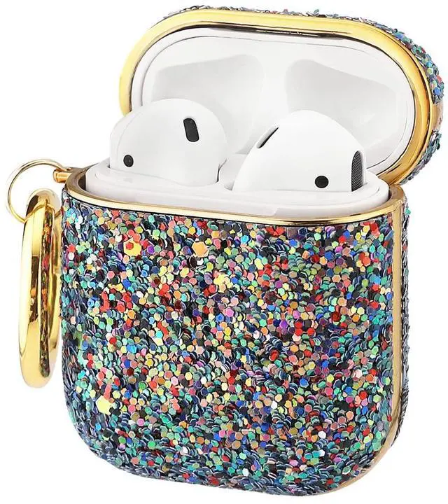 Main image of Gadgets Air Pod Case for Protection - Compatible with 1st & 2nd Generation Apple AirPods- Lightweight Case with Key Ring - Easy to Use - Rhinestones Purple