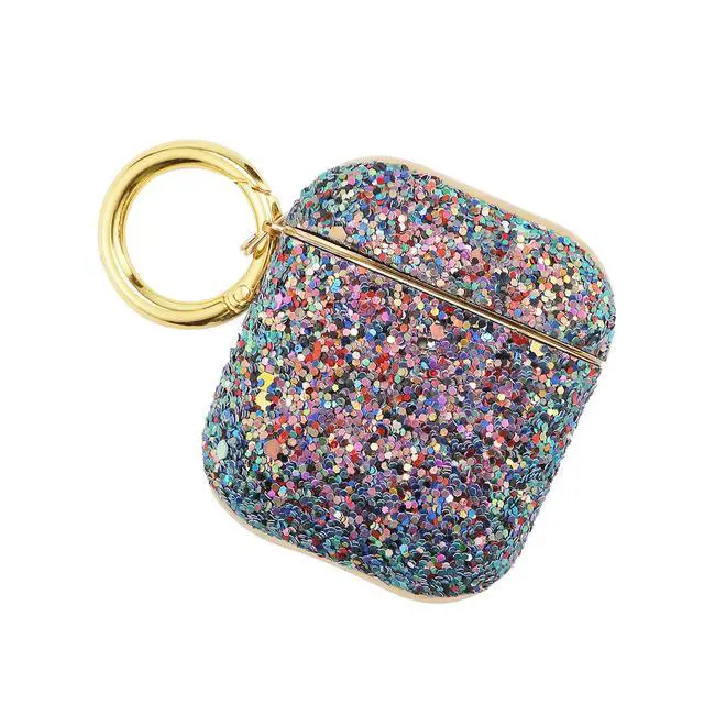 Alt view image 3 of 6 - Gadgets Air Pod Case for Protection - Compatible with 1st & 2nd Generation Apple AirPods- Lightweight Case with Key Ring - Easy to Use - Rhinestones Purple