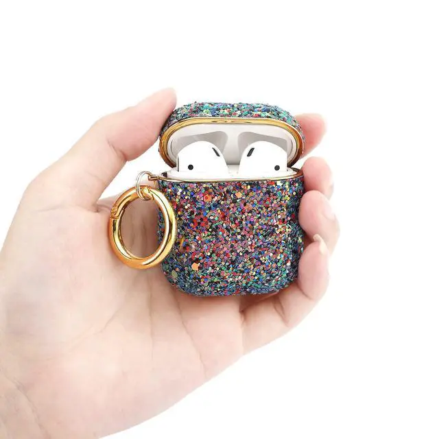 Alt view image 5 of 6 - Gadgets Air Pod Case for Protection - Compatible with 1st & 2nd Generation Apple AirPods- Lightweight Case with Key Ring - Easy to Use - Rhinestones Purple