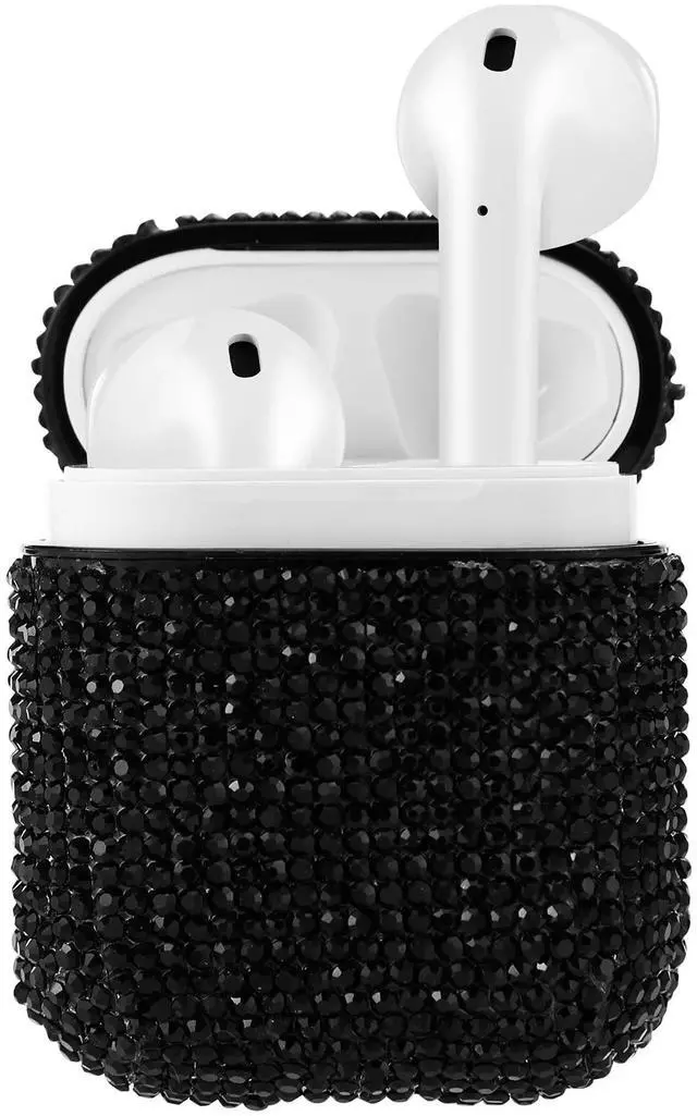 Main image of Gadgets Air Pod Case for Protection - Compatible with 1st & 2nd Generation Apple AirPods- Lightweight Case with Key Ring - Easy to Use - Rhinestones Black