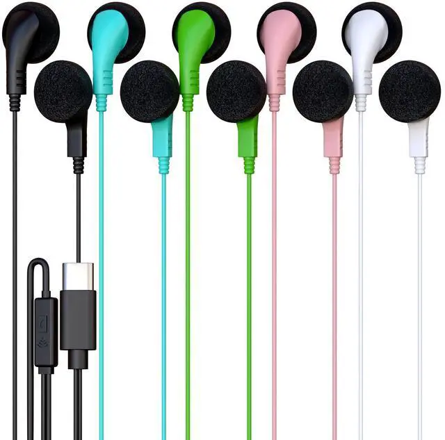 Main image of 50 Pack Bulk Wired Earphones, USB-C, in-Ear, Mic, Compatible with Phone, Tablet, Laptop, PC for School, Online Class, Meeting, Web Conference, Test, Mix