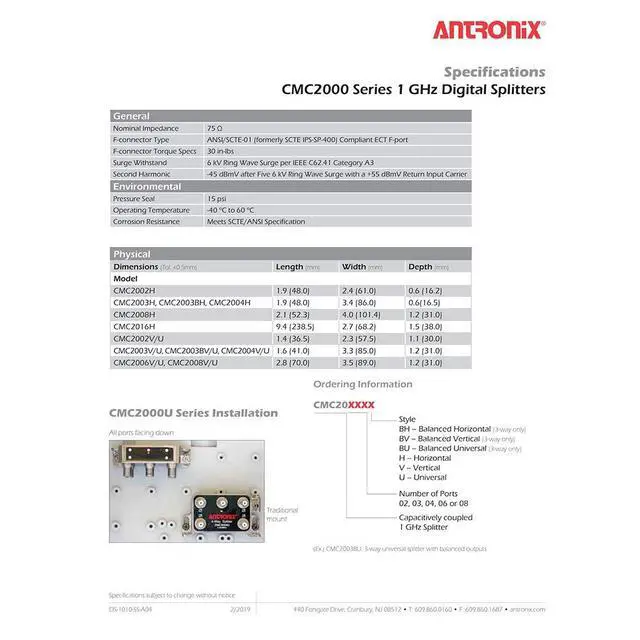 Alt view image 4 of 5 - 6-way RG6 Splitter Coaxial Signal CMC2006V Cable HDTV 1GHz 1002MHz
