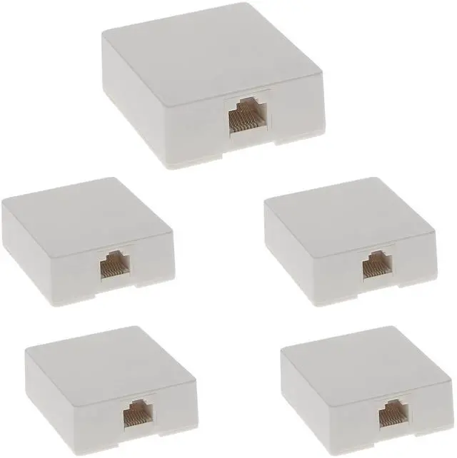 Main image of (5-Pack) RJ12 (8P8C) Modular Single Port Surface Mount Jack Box White for Telehone/Phone Line with Mounting Screws