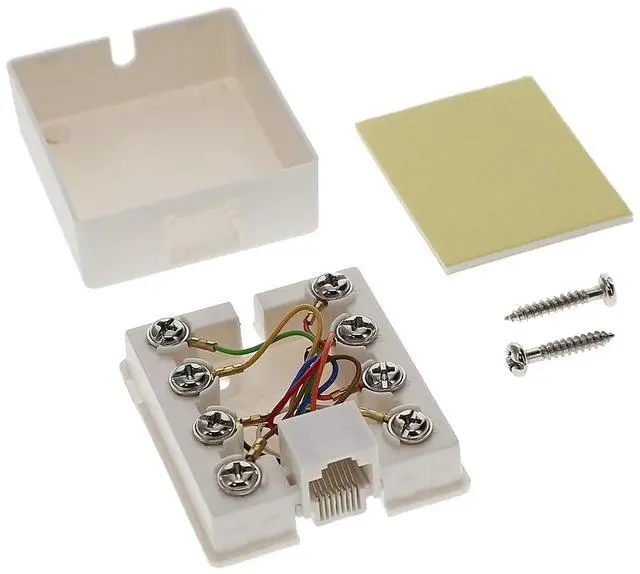 Alt view image 5 of 6 - (5-Pack) RJ12 (8P8C) Modular Single Port Surface Mount Jack Box White for Telehone/Phone Line with Mounting Screws