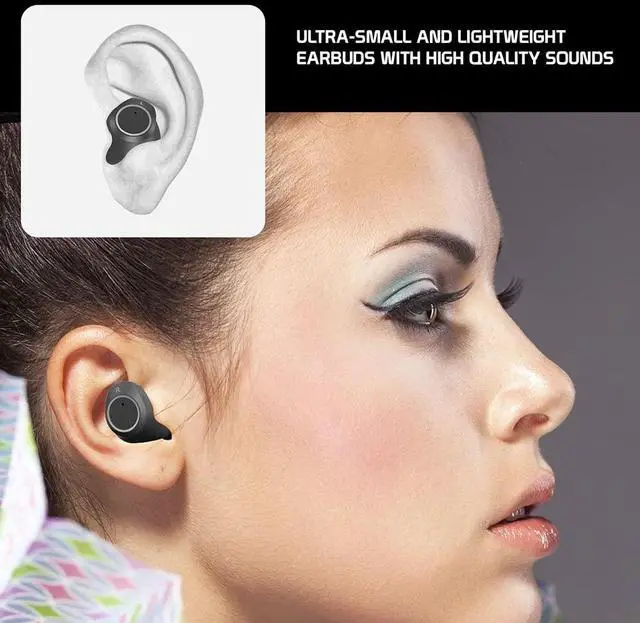 Alt view image 2 of 7 - Wireless V5 Bluetooth Earbuds Compatible with Garmin Rino 755t with Charging case for in Ear Headphones. (V5.0 Black)