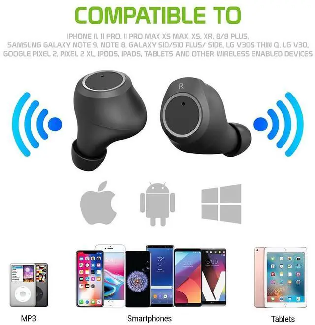 Alt view image 6 of 7 - Wireless V5 Bluetooth Earbuds Compatible with Garmin Rino 755t with Charging case for in Ear Headphones. (V5.0 Black)