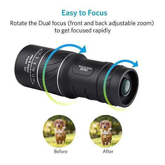 Alt view image 4 of 7 - 16x52 Monocular Dual Focus Optics Zoom Telescope for Birds Watching/Wildlife/Hunting/Camping/Hiking/Tourism/Armoring/Living Concert 66m/8000m
