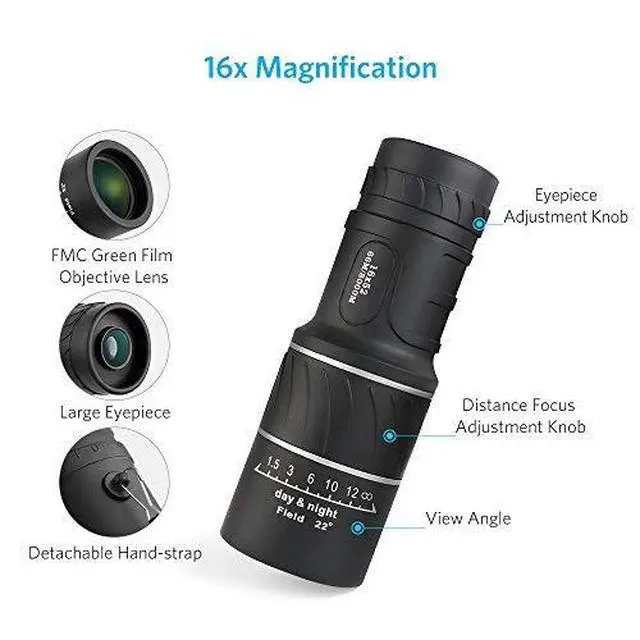 Alt view image 5 of 7 - 16x52 Monocular Dual Focus Optics Zoom Telescope for Birds Watching/Wildlife/Hunting/Camping/Hiking/Tourism/Armoring/Living Concert 66m/8000m