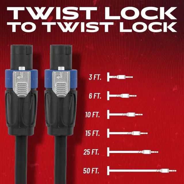 Alt view image 6 of 7 - By Gator Cases Composer Series Deluxe 50 Foot Twist Lock Connector to Twist Lock Connector Speaker Cable, (GCWC-SPK-50-2TL)