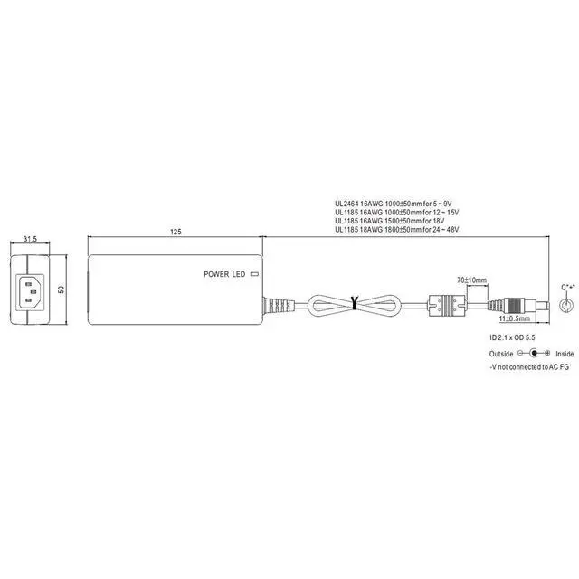 Alt view image 2 of 2 - GST60A24-P1J 24V 2.5 Amp 60W Regulated Switching Table Top Power