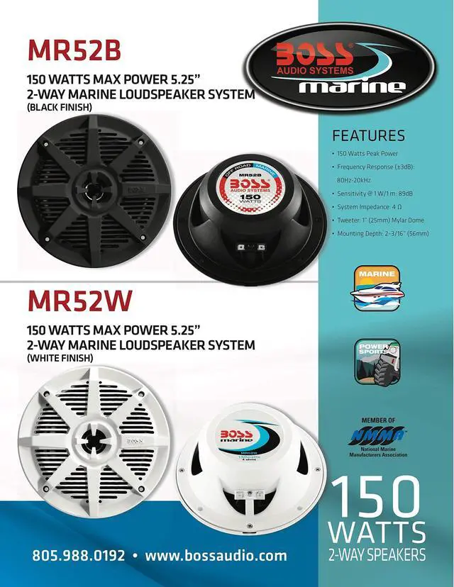 Alt view image 4 of 4 - MR52B 5.25 Inch Marine Speakers (Pair), 150 Watts, 2 Way