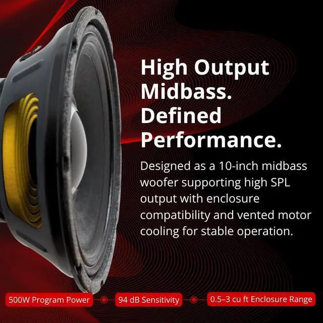 Alt view image 2 of 7 - Americano 10A500W-8, 10 500W Midbass Woofer 8 Ohm Speaker, 2 Voice Coil, Vented Motor Cooling, Water & UV Resistant Cone, High SPL Pro Audio Car Home Enclosure Use, Apical Former, USA Made