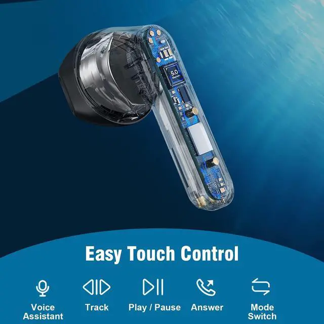 Alt view image 5 of 6 - True Wireless Bluetooth Earbuds, Bluetooth Earbuds with Touch Control, Bluetooth 5.0, 60ms Low Latency, 24H Playtime, IPX5 Sweatproof, in-Ear Earphones for Music, Game - Grey