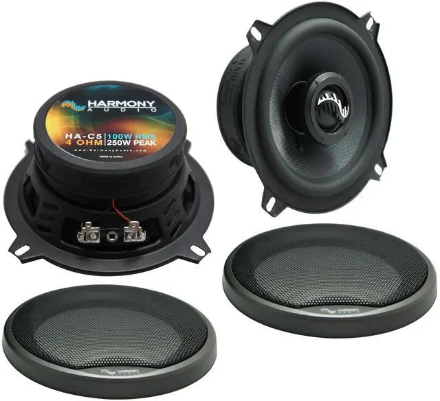 Main image of 5.25" 5-1/4 Inch Car Speakers 250W Carbon Pair with Grills | 250 watt coaxial door replacement set, factory sound upgrade, protective covers included, front or rear deck install