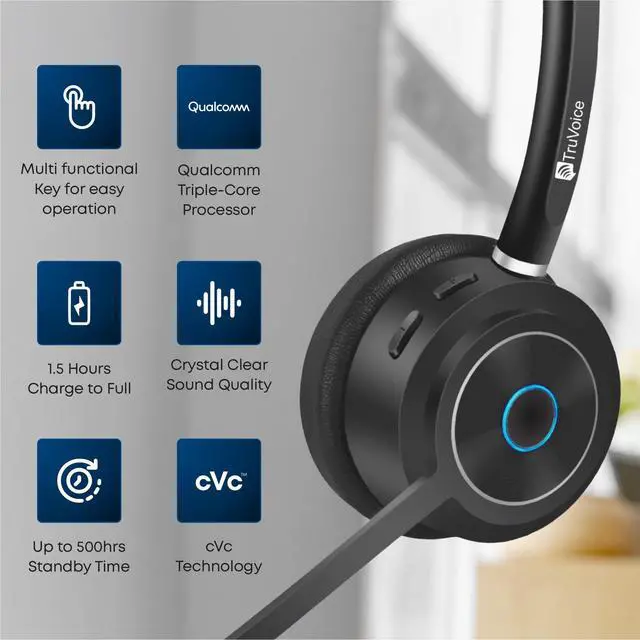Alt view image 4 of 7 - BT85 Wireless Bluetooth Headset with V5.2 USB Dongle | Noise Suppression Speakers and NC Microphone | Fast Charging with 22 Hour Talk Time - Connects with 2 Devices Simultaneously