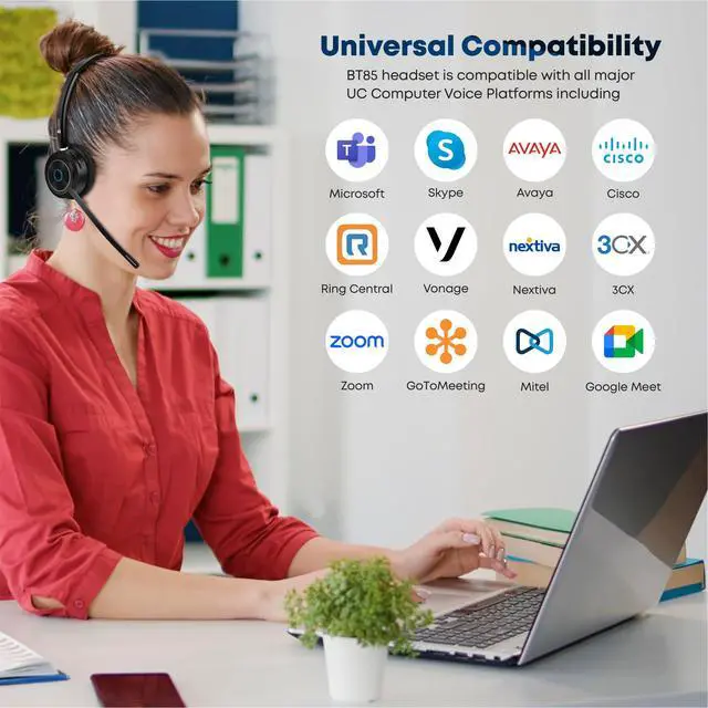 Alt view image 6 of 7 - BT85 Wireless Bluetooth Headset with V5.2 USB Dongle | Noise Suppression Speakers and NC Microphone | Fast Charging with 22 Hour Talk Time - Connects with 2 Devices Simultaneously