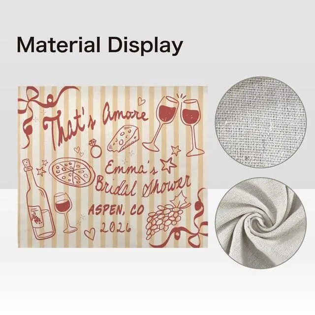 Alt view image 5 of 7 - Personalized Thats Amore Bridal Shower Backdrop Linen Fabric, Custom Name Italian Theme Wine Pizza Banner, Bride to Be Party Decorations Photo Booth Background