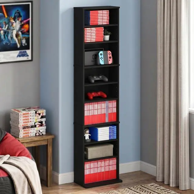 Main image of 9-Shelf Tall Narrow CD Rack, DVD Storage Cabinets with Adjustable Shelves, Easy Assembly DVD Shelf, Media Shelf for CD Blueray Game Disc, for Home Office, Living Room, Americano