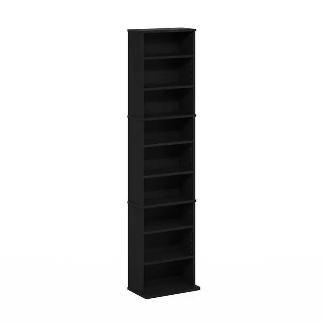 Alt view image 4 of 5 - 9-Shelf Tall Narrow CD Rack, DVD Storage Cabinets with Adjustable Shelves, Easy Assembly DVD Shelf, Media Shelf for CD Blueray Game Disc, for Home Office, Living Room, Americano