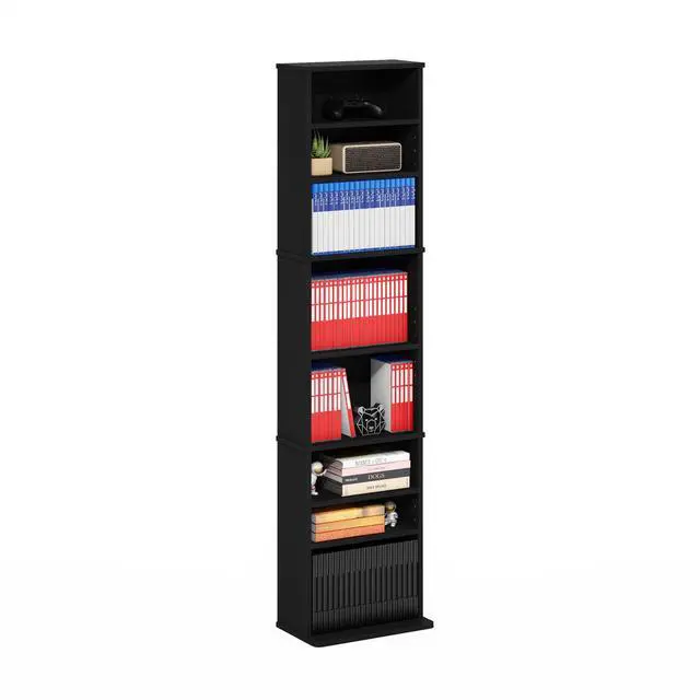 Alt view image 5 of 5 - 9-Shelf Tall Narrow CD Rack, DVD Storage Cabinets with Adjustable Shelves, Easy Assembly DVD Shelf, Media Shelf for CD Blueray Game Disc, for Home Office, Living Room, Americano