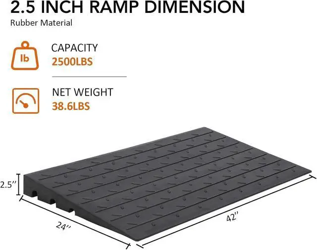 Alt view image 5 of 7 - Car Driveway Rubber Curb Ramps Heavy Duty Threshold Gutter Slope Ramp 2.6 Inch High Cable Cover, Water Channel for Drainage, Curbside Bridge Ramp for Loading Dock Garage Sidewalk