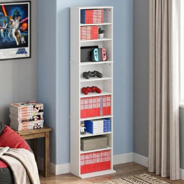 Main image of 9-Shelf Tall Narrow CD Rack, DVD Storage Cabinets with Adjustable Shelves, Easy Assembly DVD Shelf, Media Shelf for CD Blueray Game Disc, for Home Office, Living Room, White