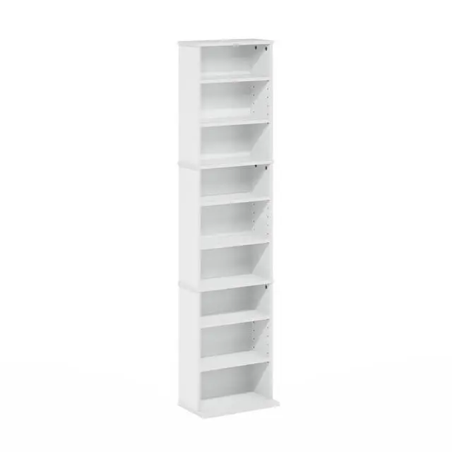Alt view image 4 of 5 - 9-Shelf Tall Narrow CD Rack, DVD Storage Cabinets with Adjustable Shelves, Easy Assembly DVD Shelf, Media Shelf for CD Blueray Game Disc, for Home Office, Living Room, White