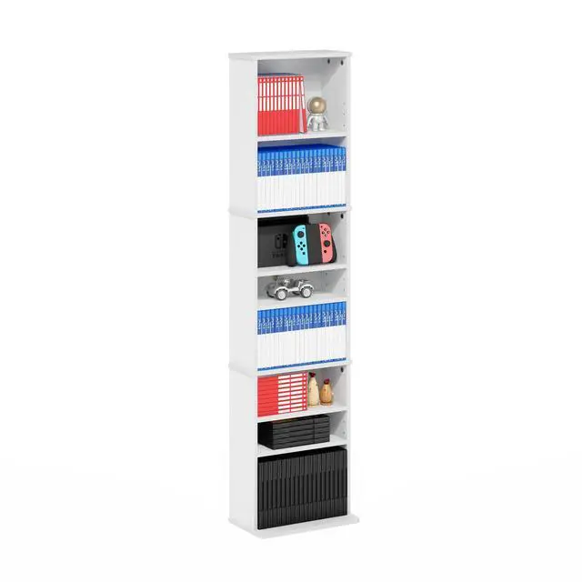 Alt view image 5 of 5 - 9-Shelf Tall Narrow CD Rack, DVD Storage Cabinets with Adjustable Shelves, Easy Assembly DVD Shelf, Media Shelf for CD Blueray Game Disc, for Home Office, Living Room, White