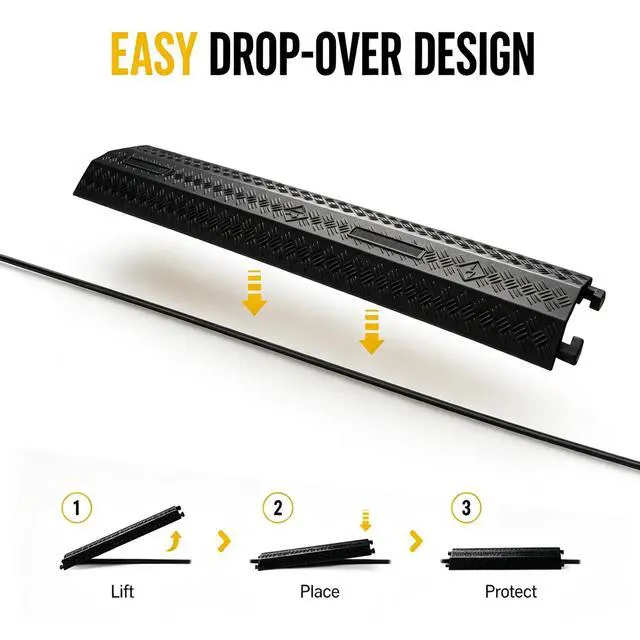 Alt view image 5 of 7 - 2-Pack Black 40" Cable Ramp 1-Channel | Heavy Duty Cord Ramp 2000 lbs Capacity, Black Drop Over Hose & Cord Protector for Indoor Outdoor High Traffic Areas