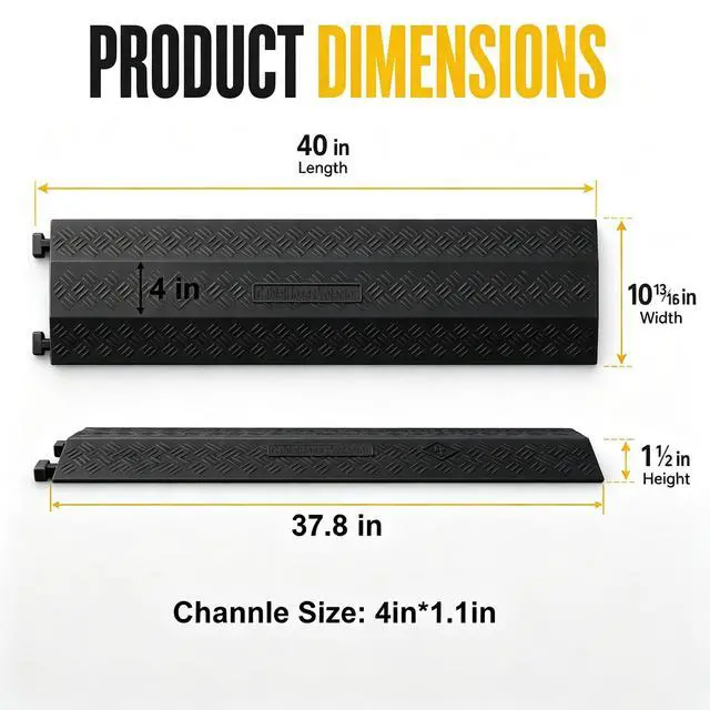 Alt view image 7 of 7 - 2-Pack Black 40" Cable Ramp 1-Channel | Heavy Duty Cord Ramp 2000 lbs Capacity, Black Drop Over Hose & Cord Protector for Indoor Outdoor High Traffic Areas