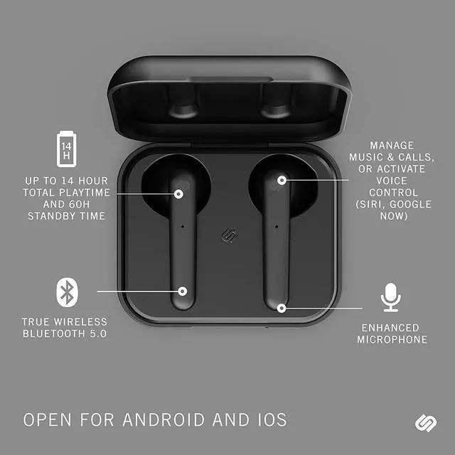 Alt view image 3 of 6 - Stockholm True Wireless Earbuds 14H Playtime Bluetooth 5.0 with Charging Case, Touch Controls & Dual Mic Earphones Compatible with Android and iOS - Black