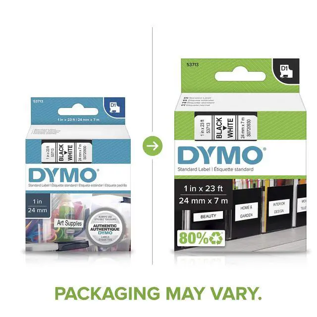 Alt view image 2 of 5 - Authentic Standard D1 53713 Labeling Tape (Black Print on White Tape, 1'' W x 23' L, 1 Cartridge), Package May Vary