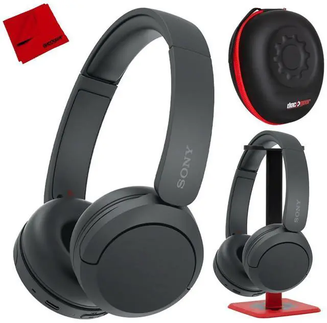 Main image of WH-CH520/B Wireless Headphones with Microphone, Black Bundle with Deco Gear Hard Case + Pro Audio Headphone Stand + Microfiber Cleaning Cloth
