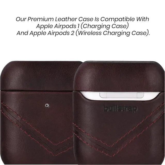 Alt view image 2 of 5 - Premium Leather Case Compatible with Apple AirPods 1 & 2, Wireless Charging, Two-Piece Design (Bourbon Brown)