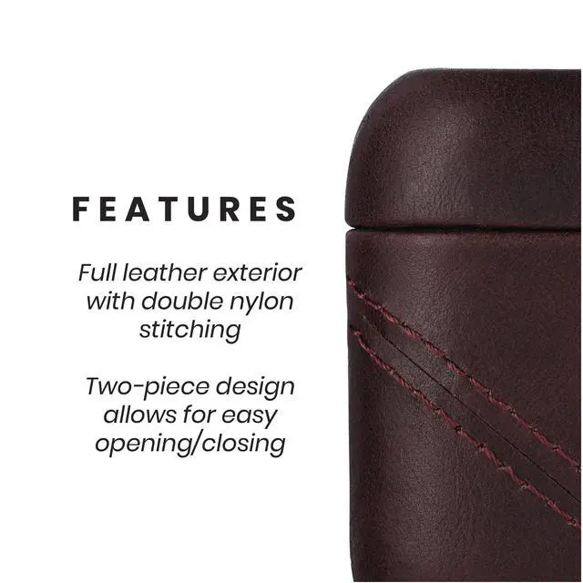 Alt view image 3 of 5 - Premium Leather Case Compatible with Apple AirPods 1 & 2, Wireless Charging, Two-Piece Design (Bourbon Brown)