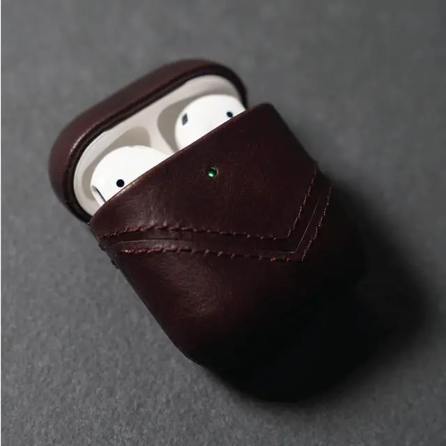 Alt view image 4 of 5 - Premium Leather Case Compatible with Apple AirPods 1 & 2, Wireless Charging, Two-Piece Design (Bourbon Brown)