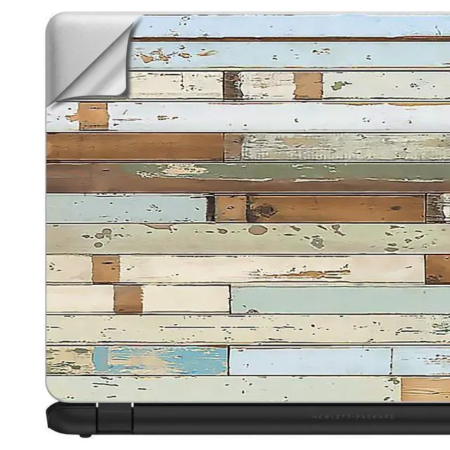 Alt view image 2 of 4 - Custom Fit Made to Order Laptop Notebook Skin Vinyl Sticker Cover Decal Fits 13.3" 14" 15.6" 16" Laptops Beach Wood Panels Teal White Wash