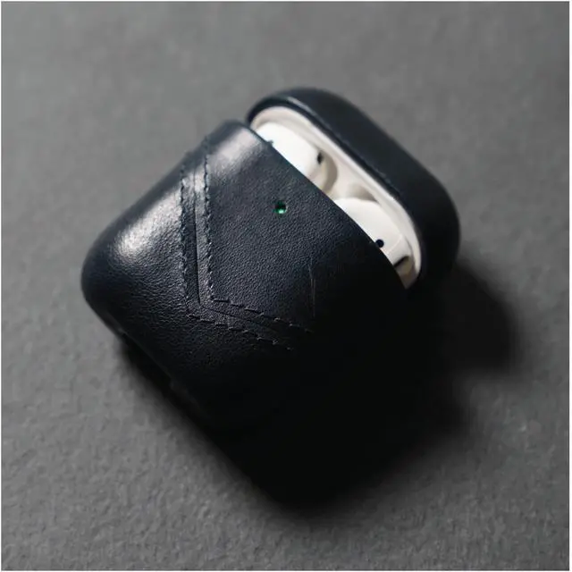 Alt view image 4 of 6 - Premium Leather Case Compatible with Apple AirPods 1 & 2, Wireless Charging, Two-Piece Design (Ocean)
