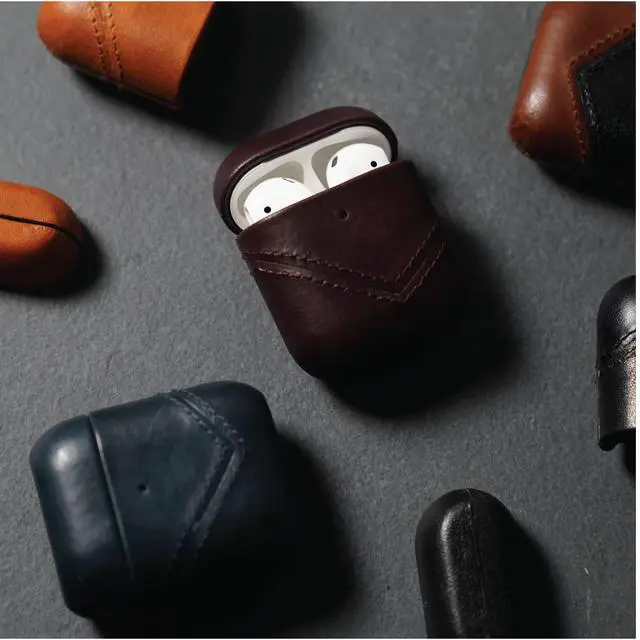 Alt view image 5 of 6 - Premium Leather Case Compatible with Apple AirPods 1 & 2, Wireless Charging, Two-Piece Design (Ocean)