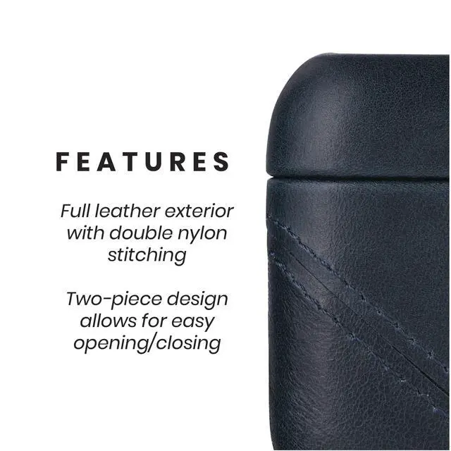 Alt view image 3 of 6 - Premium Leather Case Compatible with Apple AirPods 1 & 2, Wireless Charging, Two-Piece Design (Ocean)