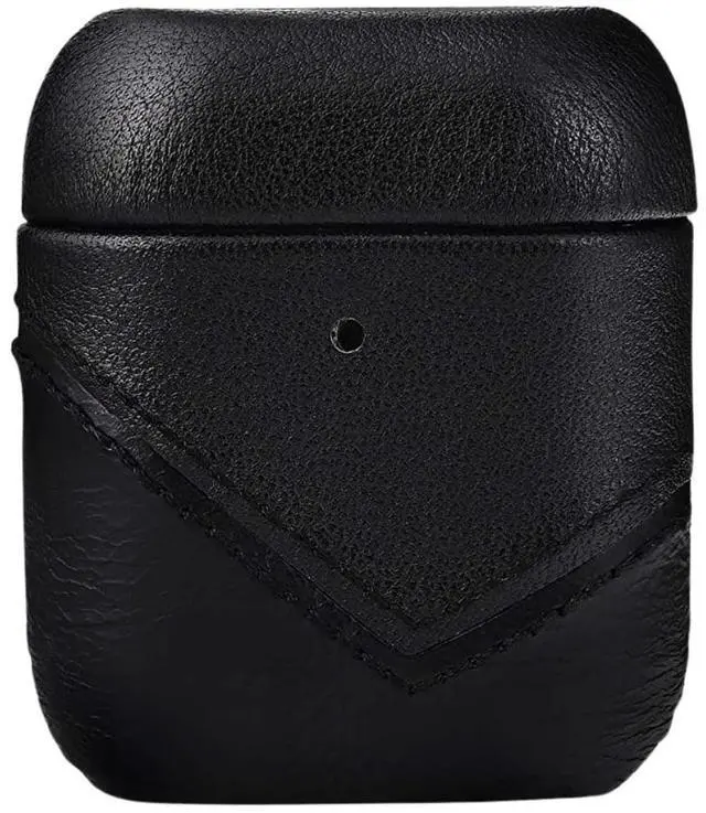 Main image of Premium Leather Case Compatible with Apple AirPods 1 & 2, Wireless Charging, Two-Piece Design, Black Edition