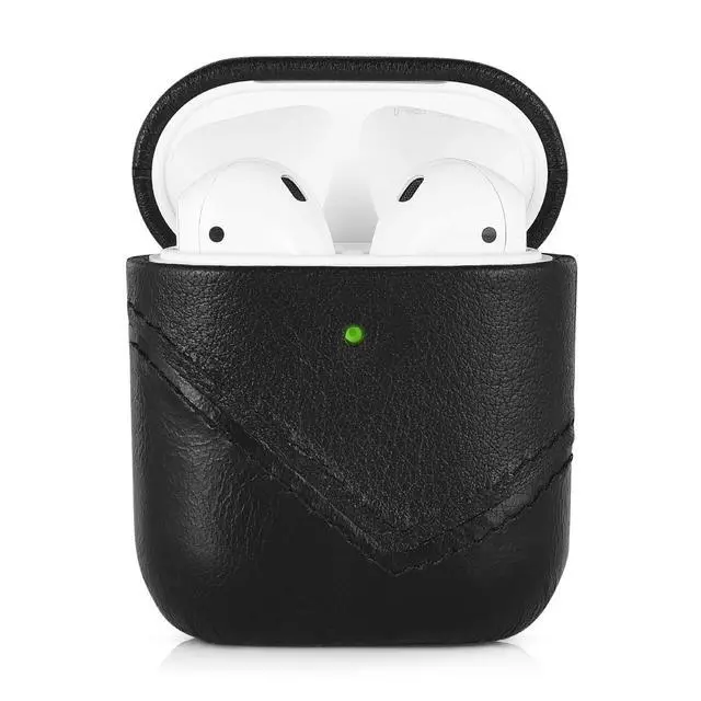 Alt view image 2 of 6 - Premium Leather Case Compatible with Apple AirPods 1 & 2, Wireless Charging, Two-Piece Design, Black Edition