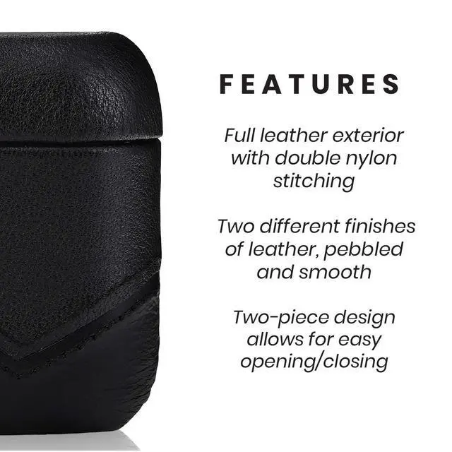 Alt view image 3 of 6 - Premium Leather Case Compatible with Apple AirPods 1 & 2, Wireless Charging, Two-Piece Design, Black Edition
