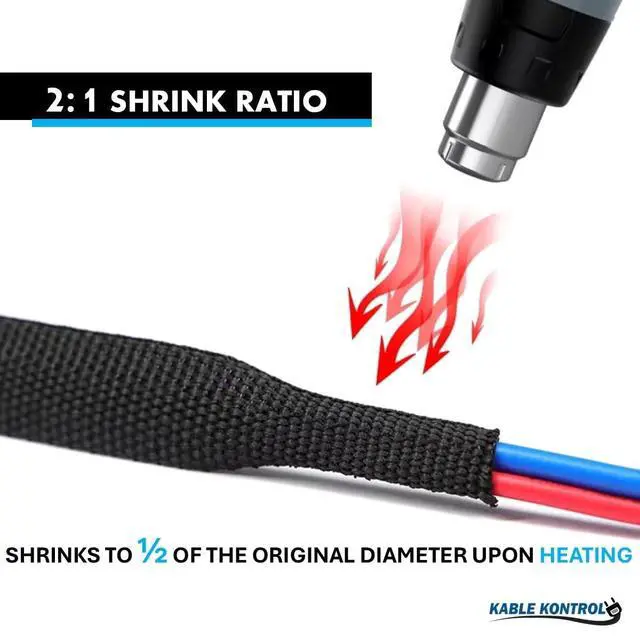 Alt view image 5 of 7 - Fabric Heat Shrink Braided Sleeving 2-3/4 Inch - 25' Ft Long, PET & Polyolefin Heavy Duty Cable Sleeving Sheath - 2:1 Industrial Wiring Harness for Electrical Wire Insulation - Black