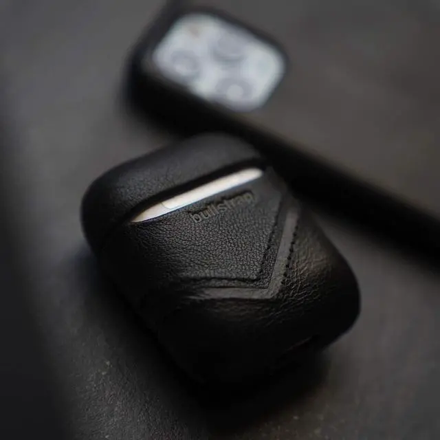 Alt view image 5 of 6 - Premium Leather Case Compatible with Apple AirPods 1 & 2, Wireless Charging, Two-Piece Design, Black Edition